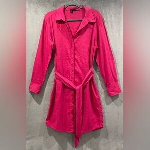Eileen Fisher Pink Linen Blend Button Down Belted Shirt Dress Women’s Size Small